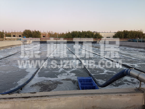 內蒙汙水處理廠懸（xuán）掛鏈曝（pù）氣器安裝現場