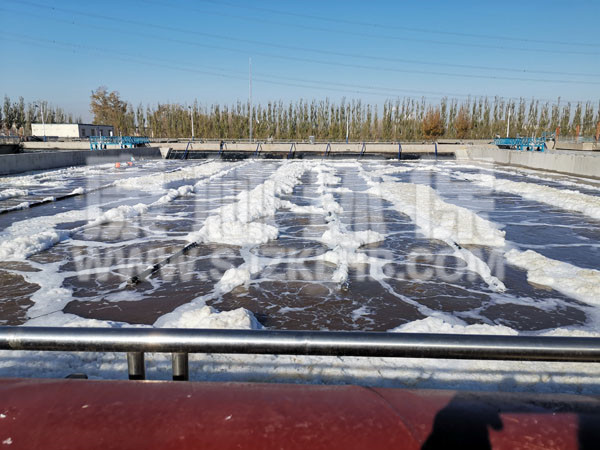 內蒙汙水處理廠懸掛鏈曝氣器安（ān）裝現場